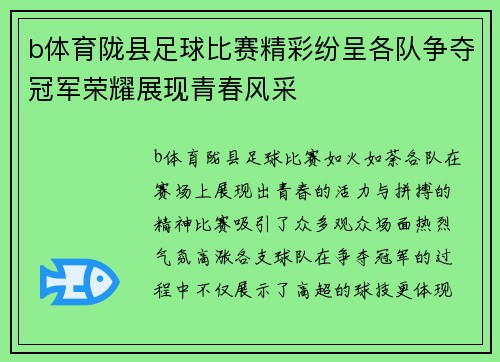 b体育陇县足球比赛精彩纷呈各队争夺冠军荣耀展现青春风采