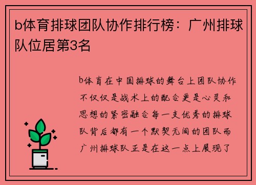 b体育排球团队协作排行榜：广州排球队位居第3名